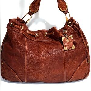 Juicy Couture Large Cognac Pebbled Leather Drawstring Hobo Bag
